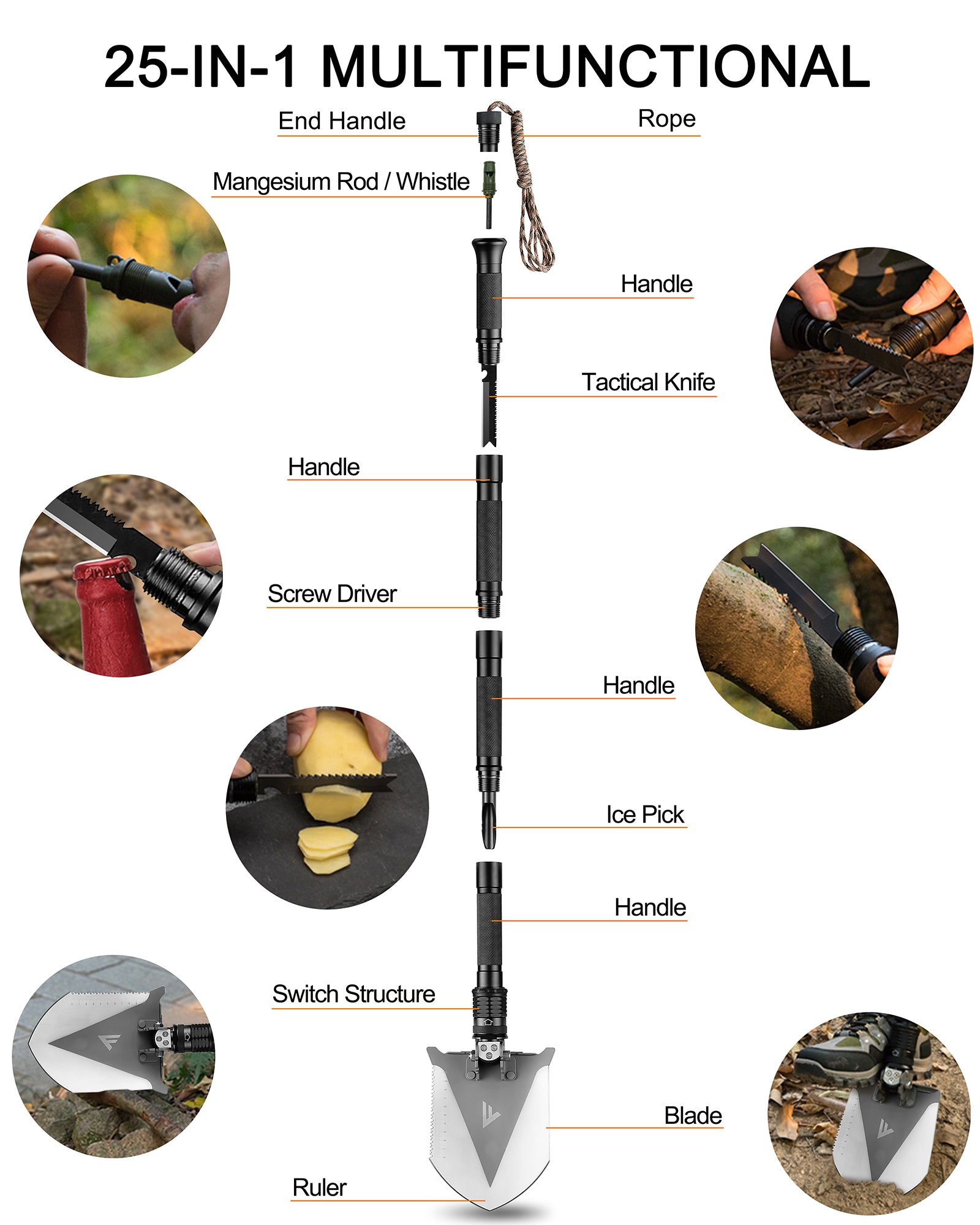 FiveJoy Military Folding Shovel Multitool - TS